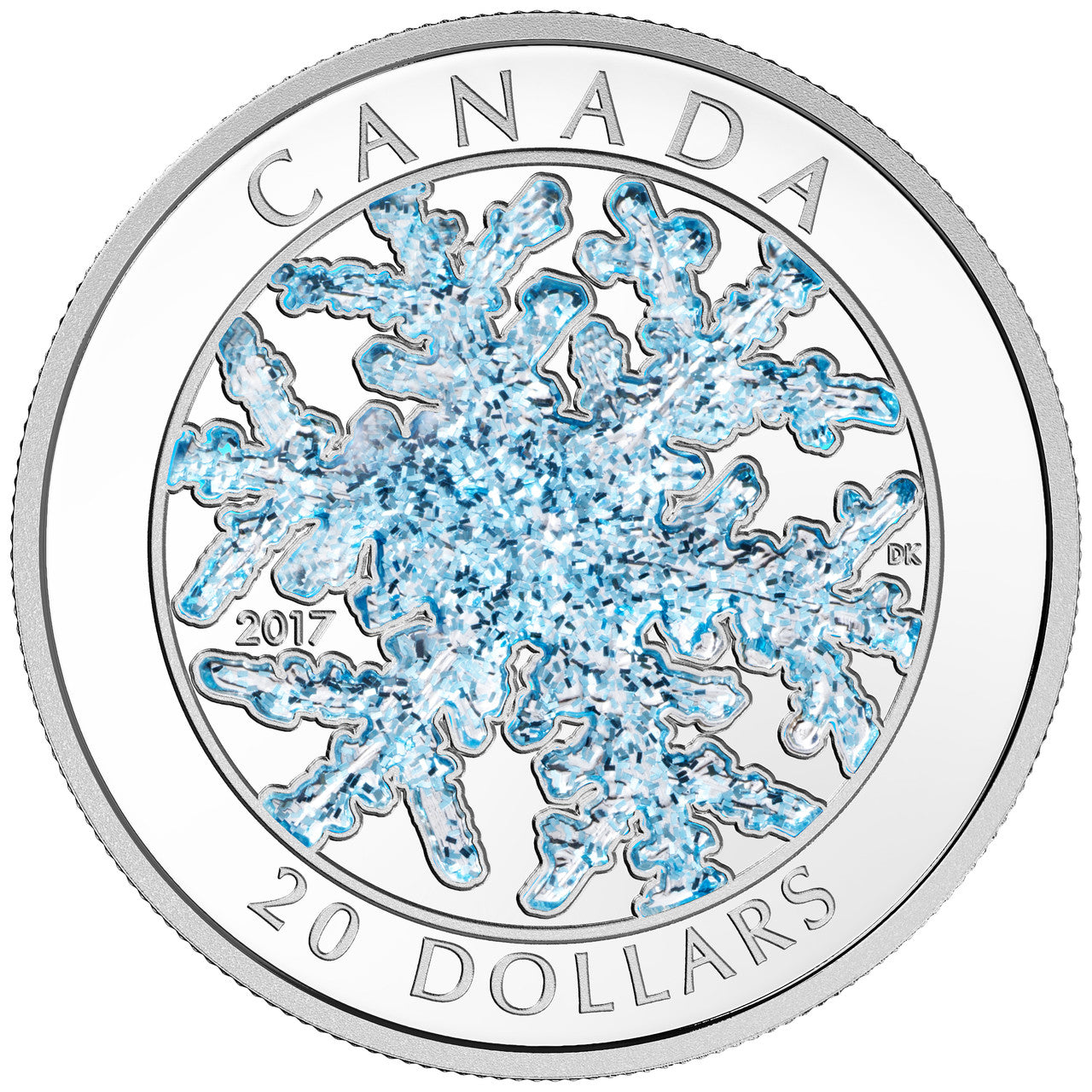 2017 1oz $20 SNOWFLAKE - GLITTER ENAMEL FINE SILVER COIN