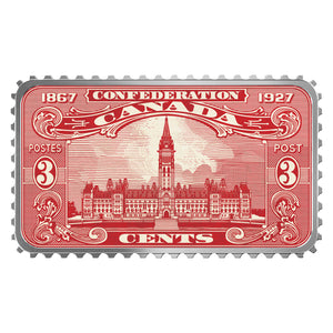 2018 1oz $20 CANADA'S HISTORICAL STAMPS: PARLIAMENT BUILDING 1927 CONFEDERATION FINE SILVER COIN