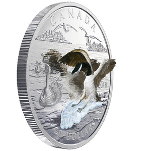 2018 1oz $20 THREE-DIMENSIONAL APPROACHING CANADA GOOSE FINE SILVER COIN