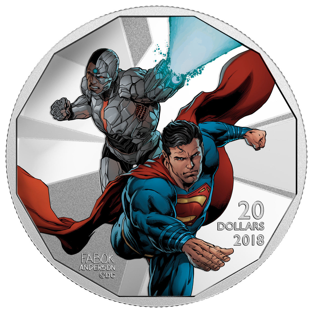 2018 1oz $20 THE JUSTICE LEAGUE : CYBORG AND SUPERMAN FINE SILVER COIN