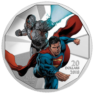 2018 1oz $20 THE JUSTICE LEAGUE : CYBORG AND SUPERMAN FINE SILVER COIN