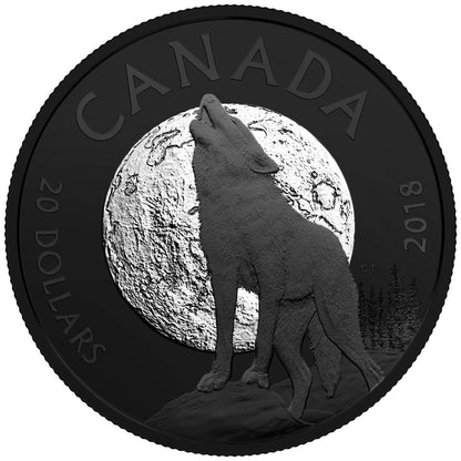 2018 1oz $20 NOCTURNAL BY NATURE: THE HOWLING WOLF FINE SILVER COIN