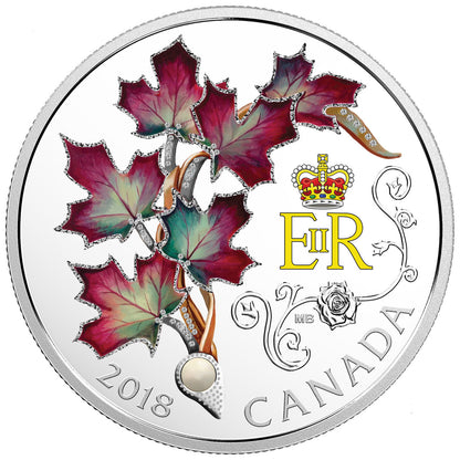 2018 1oz $20 QUEEN ELIZABETH II's MAPLE LEAVES BROOCH FINE SILVER COIN