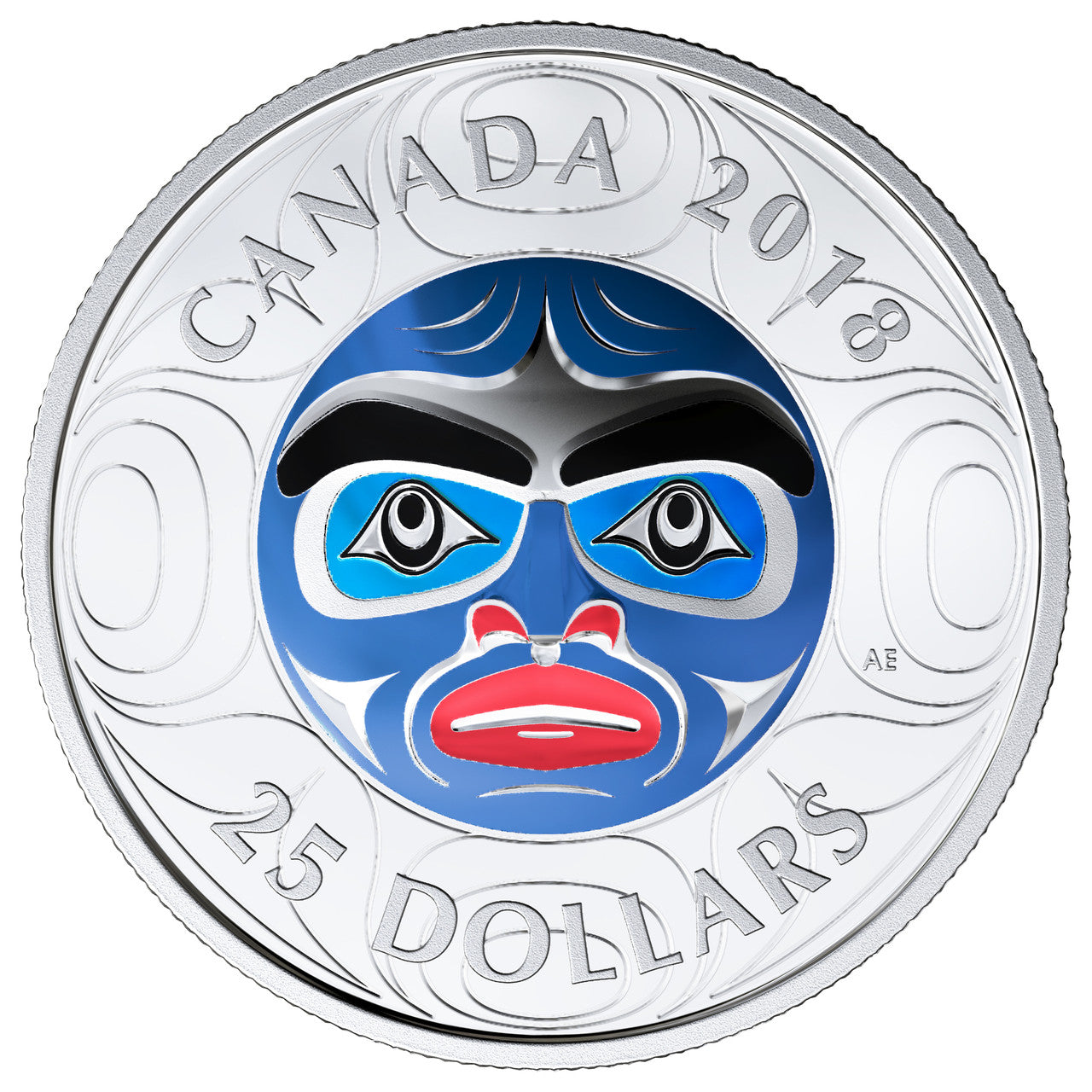 2018 $25 ULTRA-HIGH RELIEF COLOURED ANCESTOR MOON MASK FINE SILVER COIN