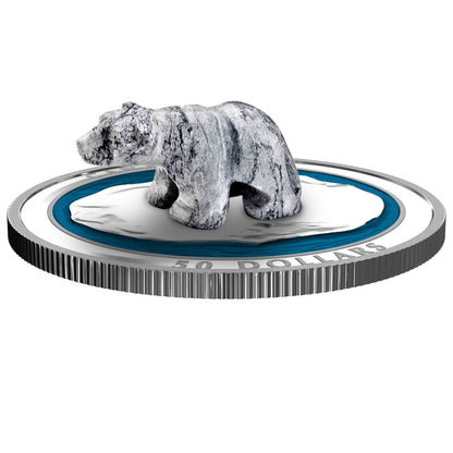 2018 5oz $50 POLAR BEAR SOAPSTONE SCULPTURE FINE SILVER COIN