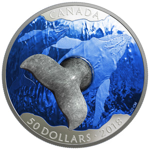 2018 5oz $50 WHALE'S TAIL SOAPSTONE SCULPTURE FINE SILVER COIN