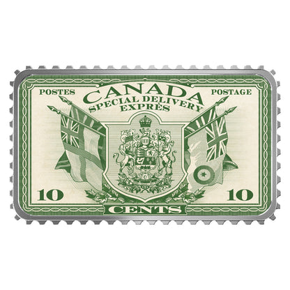 2019 1oz $20 CANADA'S HISTORICAL STAMPS COAT OF ARMS AND FLAGS SPECIAL DELIVERY FINE SILVER COIN