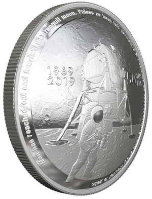 SALE - 2019 $25 50TH ANNIVERSARY OF THE APOLLO 11 MOON LANDING FINE SILVER COIN (MISSING ORGINAL SLIP ON COVER)