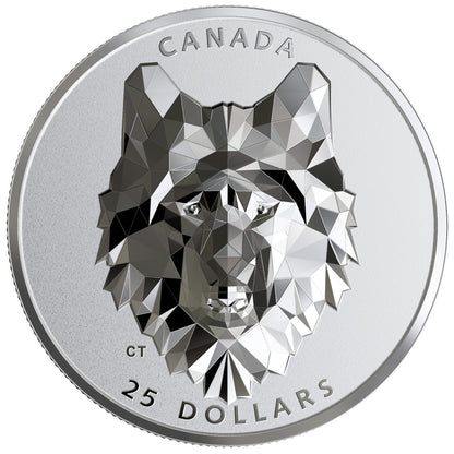 2019 1oz $25 MULTIFACETED ANIMAL HEAD: WOLF  FINE SILVER COIN