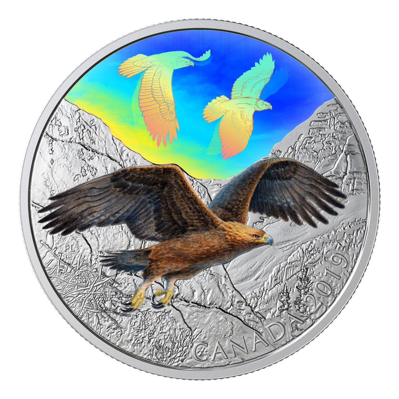 2019 2oz $30 MAJESTIC BIRDS IN MOTION: GOLDEN EAGLES FINE SILVER COIN