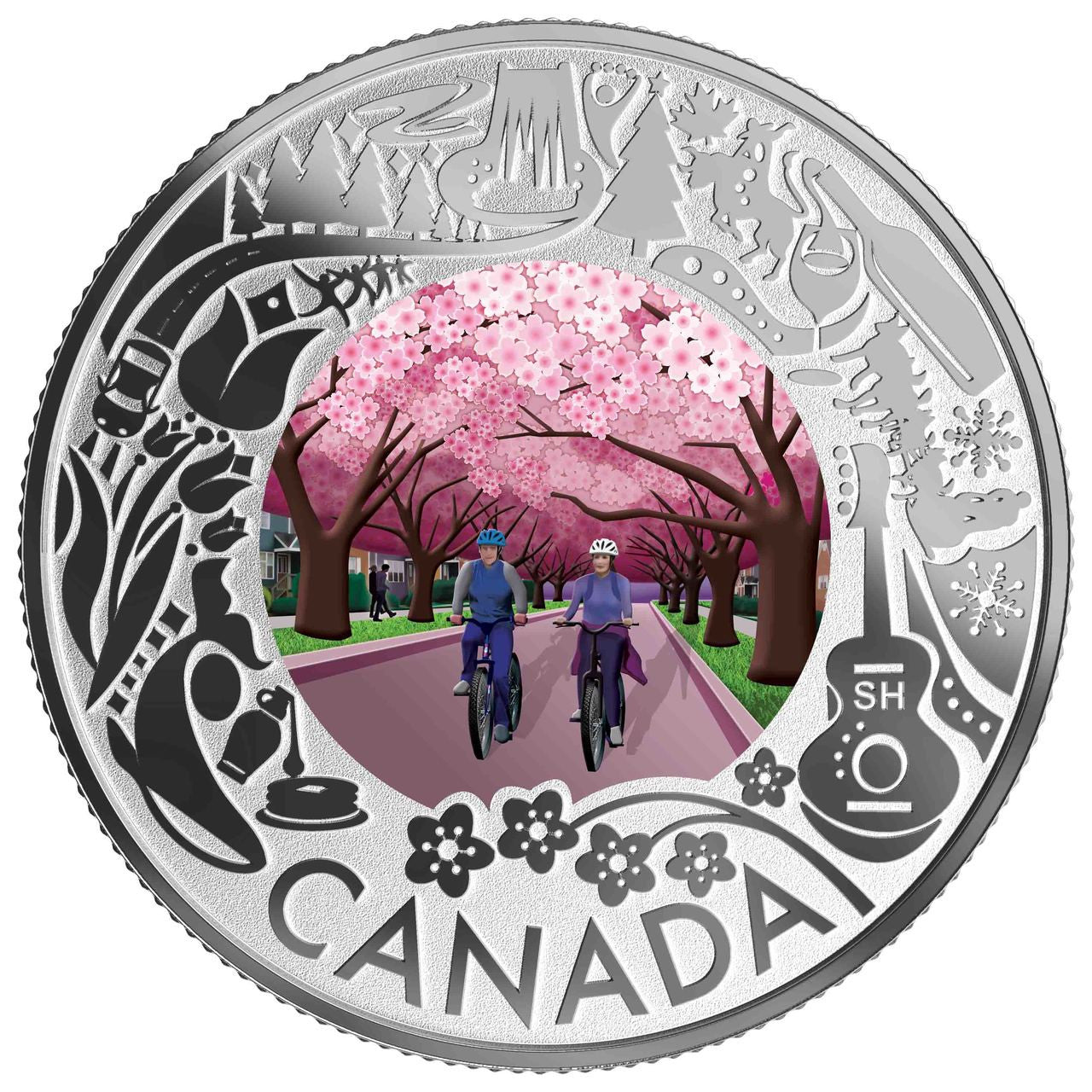 2019 1/4oz $3 CELEBRATING CANADIAN FUN AND FESTIVITIES CHERRY BLOSSOMS FINE SILVER COIN