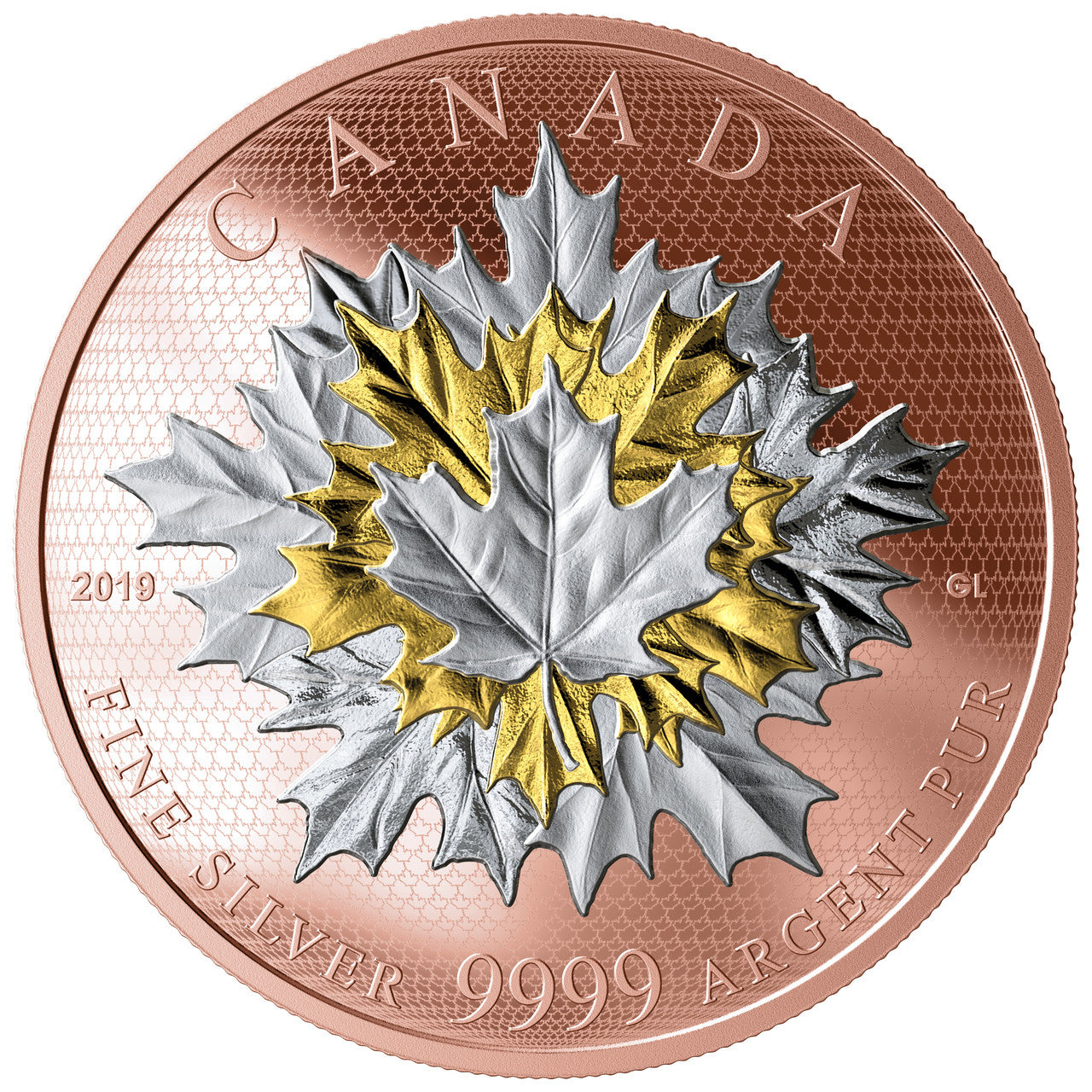 2019 5oz $50 MAPLE LEAF IN MOTION FINE SILVER COIN