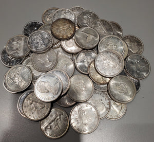 50 CANADA CIRCULATION SILVER DOLLARS (PRE 1967) (80% PURE)