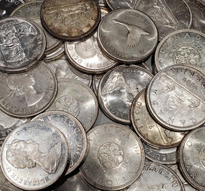 50 CANADA CIRCULATION SILVER DOLLARS (PRE 1967) (80% PURE)