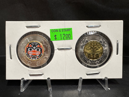 2020 BILL REID IN CARDBOARD 2X2 COLOURED/UNCOLOURED TOONIE (2 PACK)
