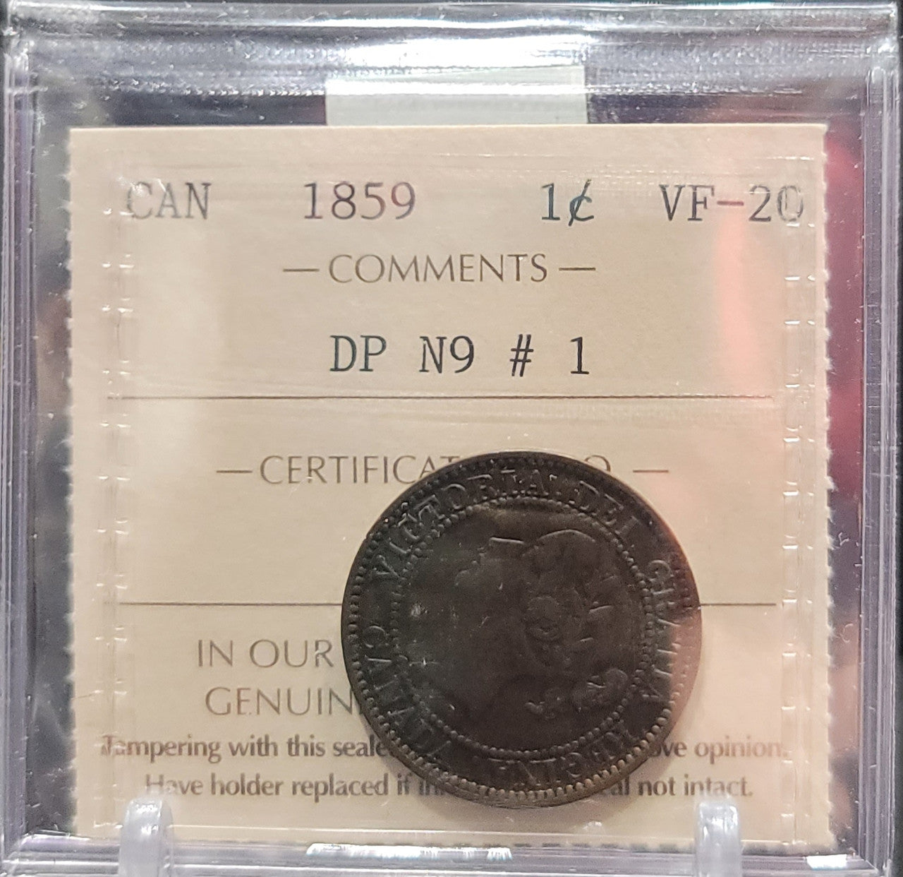 1859 CANADA CIRCULATION 1 CENT VF-20 - DP N9 #1