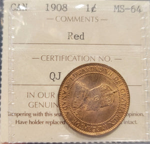 1908 CANADA CIRCULATION 1 CENT MS-64 - RED