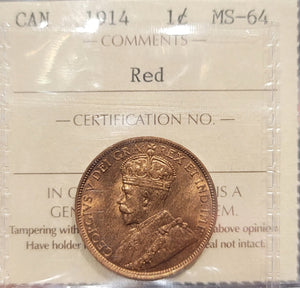 1914 CANADA CIRCULATION 1 CENT MS-64 - RED