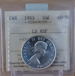 1953 CANADA CIRCULATION 50 CENT AU-50 LD NSF