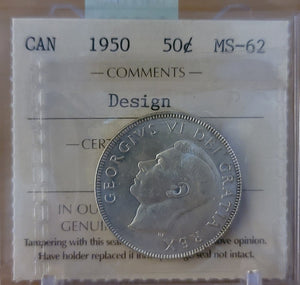 1950 CANADA CIRCULATION 50-CENT MS-62 DESIGN