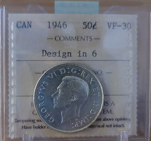 1946 CANADA CIRCULATION 50 CENT VF-30 DESIGN IN 6