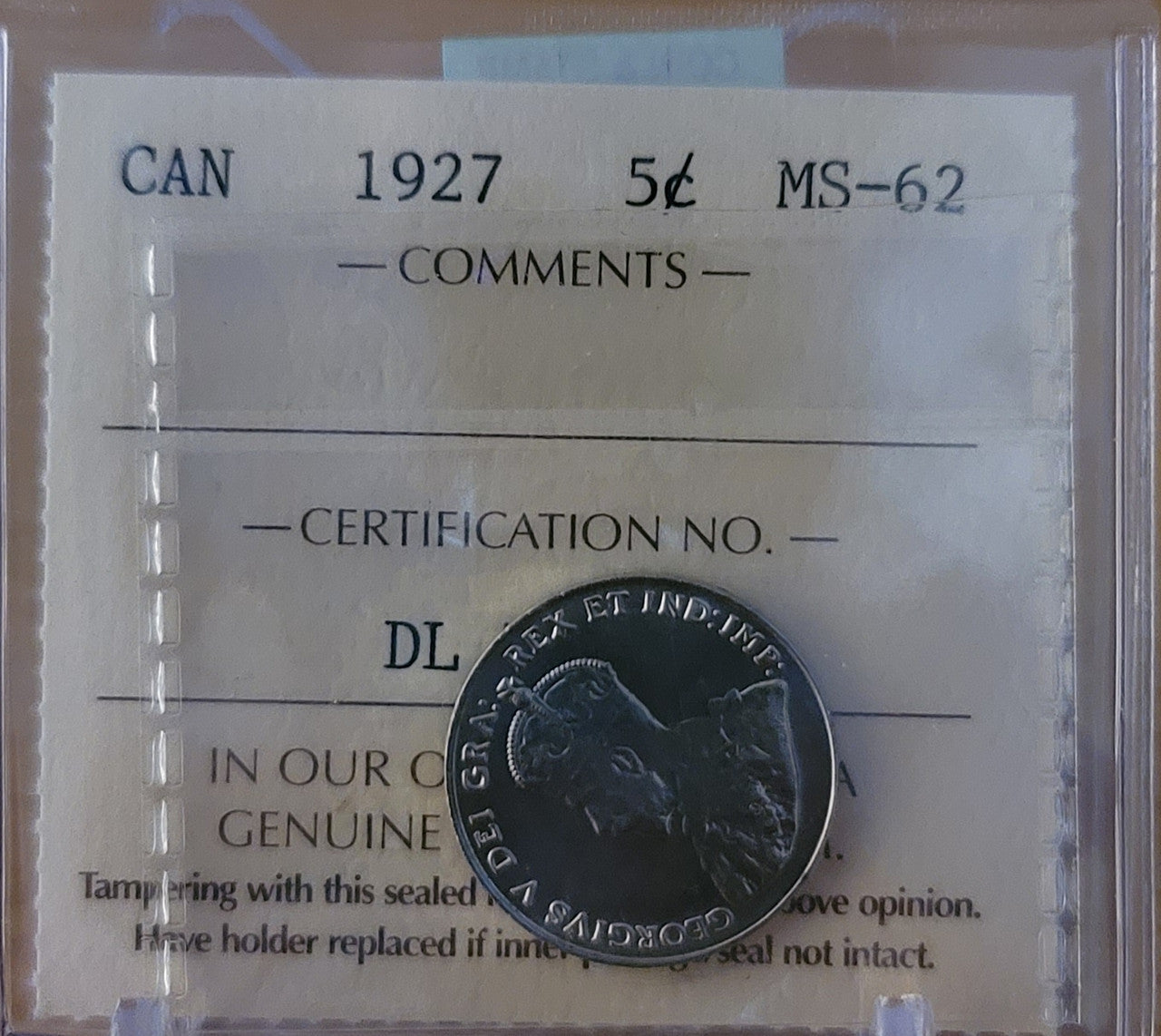 1927 CANADA CIRCULATION 5 CENT MS-62