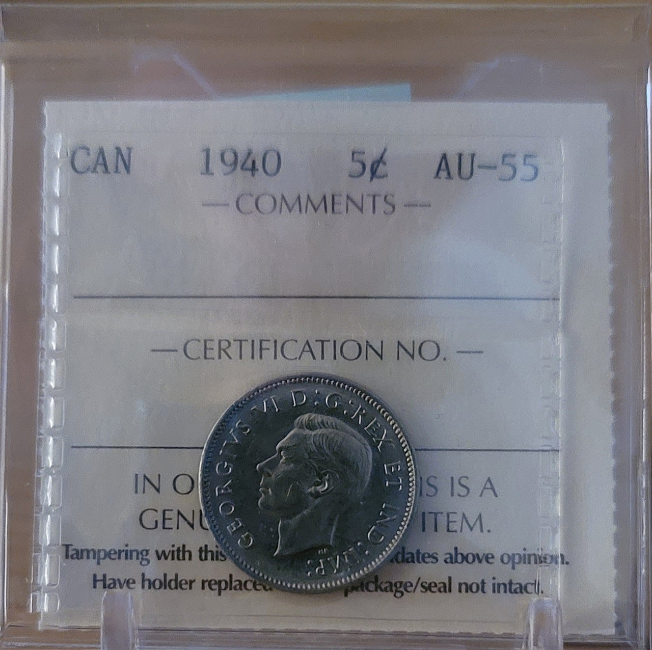 1940 CANADA CIRCULATION 5 CENT AU-55