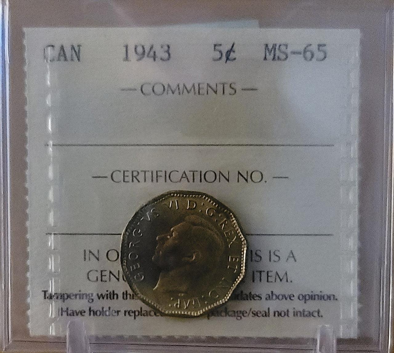1943 CANADA CIRCULATION 5 CENT MS-65