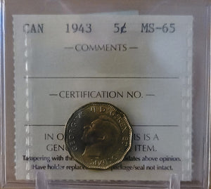 1943 CANADA CIRCULATION 5 CENT MS-65