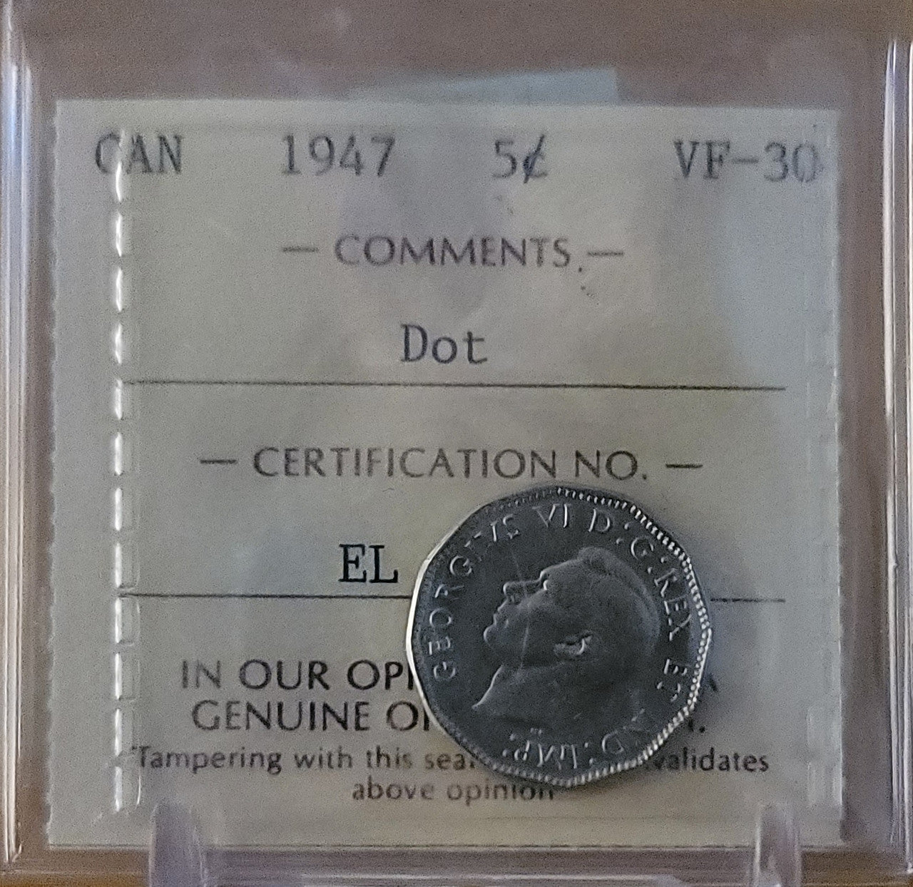 1947 CANADA CIRCULATION 5 CENT VF-30