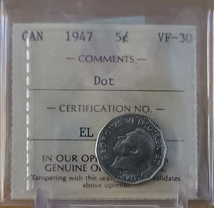 1947 CANADA CIRCULATION 5 CENT VF-30