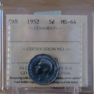 1952 CANADA CIRCULATION 5 CENT MS-64 $25