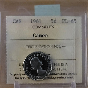 1961 CANADA CIRCULATION 5 CENT PL-65 CAMEO