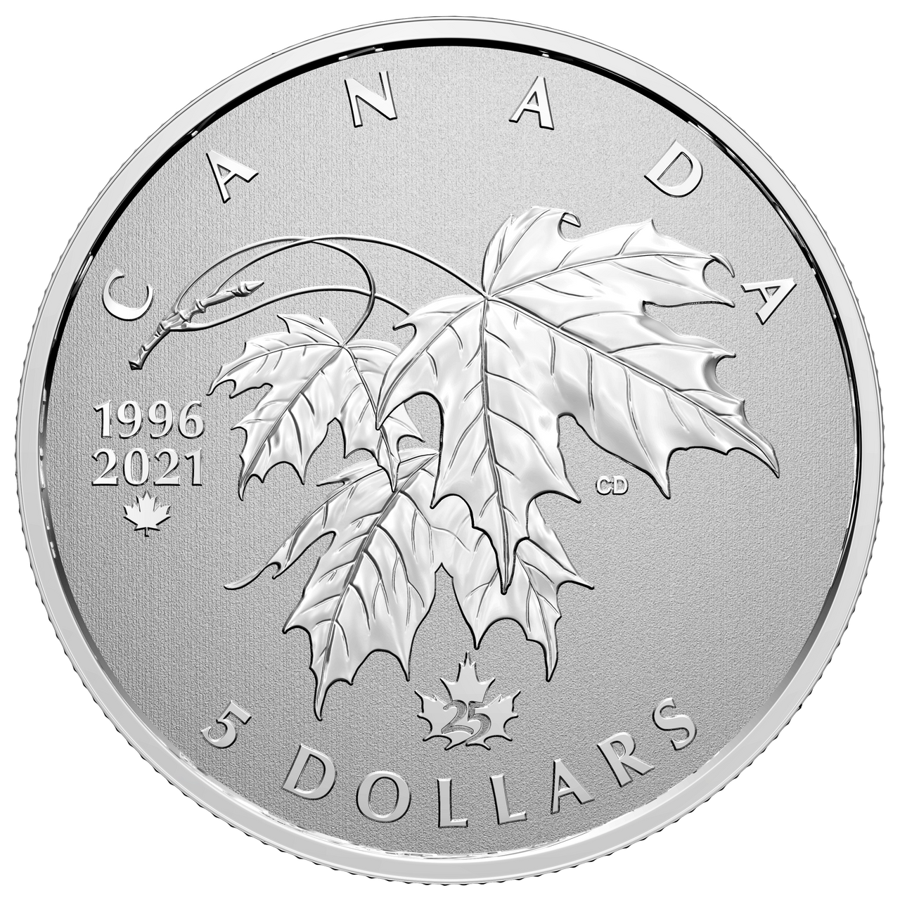 2021 1/4oz $5 MOMENTS TO HOLD 25TH ANNIVERSARY OF CANADA'S ARBOREAL EMBLEM FINE SILVER COIN
