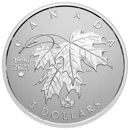 2021 1/4oz $5 MOMENTS TO HOLD 25TH ANNIVERSARY OF CANADA'S ARBOREAL EMBLEM FINE SILVER COIN