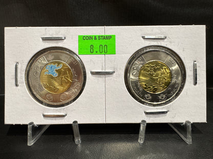 2021 DISCOVERY OF INSULIN IN CARDBOARD 2X2 COLOURED/UNCOLOURED TOONIE (2 PACK)