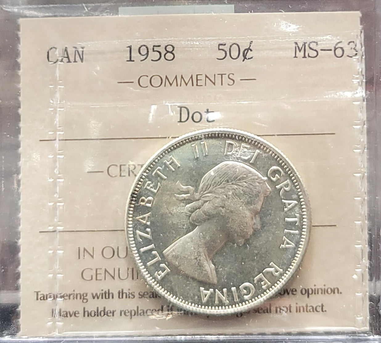 1958 CANADA CIRCULATION 50 CENT MS-63 DOT