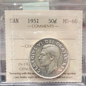 1951 CANADA CIRCULATION 50 CENT MS-60