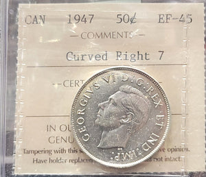 1947 CANADA CIRCULATION 50 CENT EF-45 CURVED RIGHT 7
