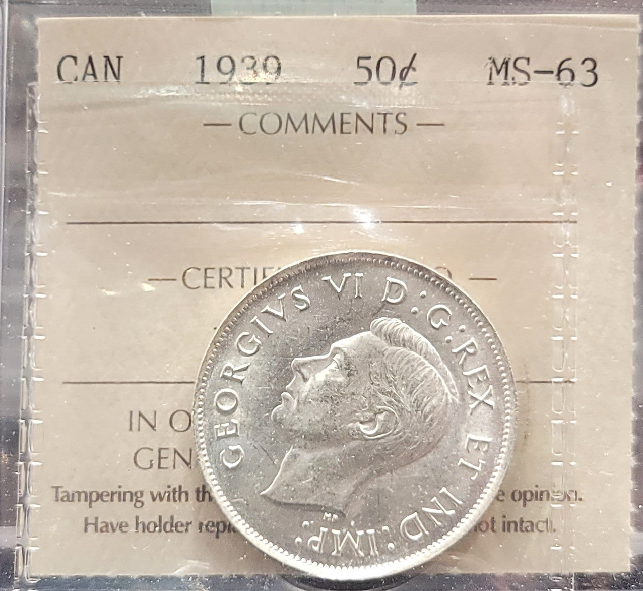 1939 CANADA CIRCULATION 50 CENT MS-63