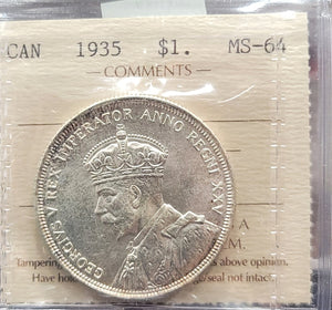 1935 CANADA CIRCULATION SILVER DOLLAR MS-64