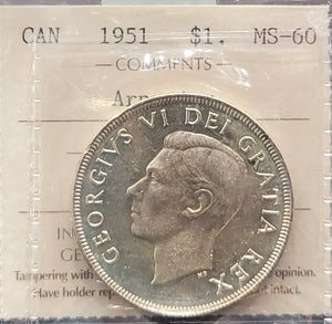 1951 CANADA CIRCULATION SILVER DOLLAR MS-60 ARNPRIOR