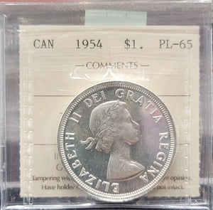 1954 CANADA CIRCULATION SILVER DOLLAR PL-65 CAMEO