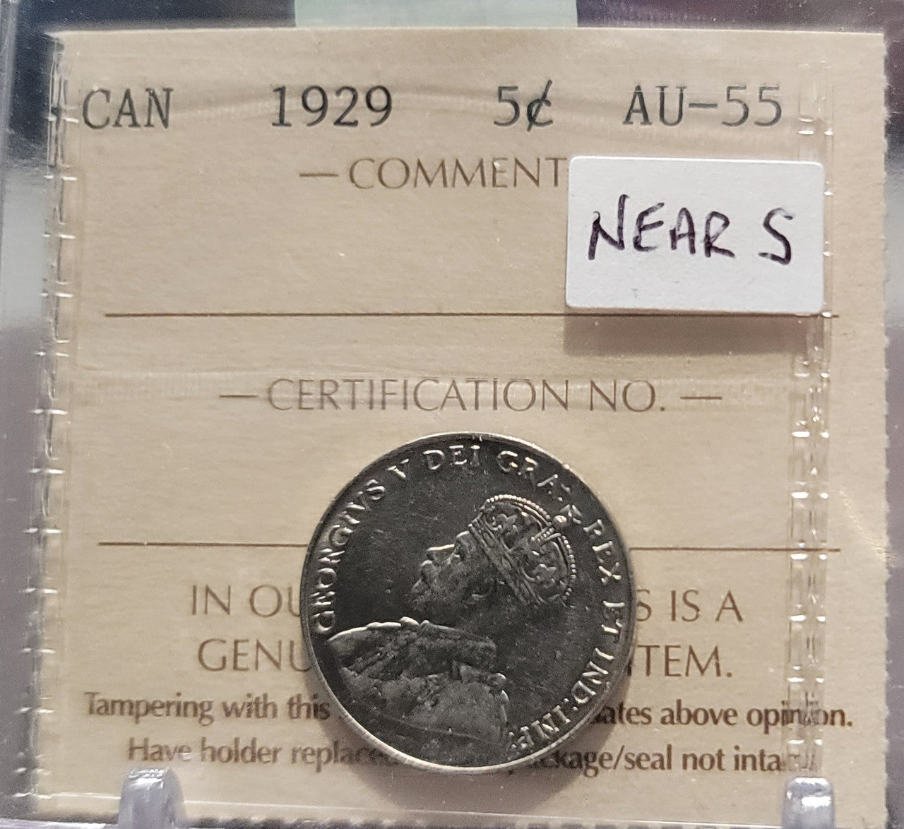 1929 CANADA CIRCULATION 5 CENT NEAR S AU-55