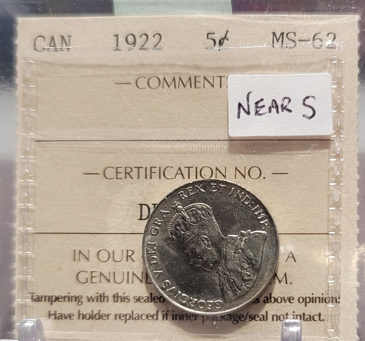 1922 CANADA CIRCULATION 5 CENT NEAR S MS-62
