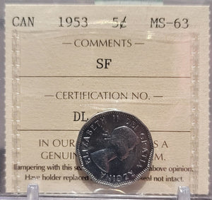 1953 CANADA CIRCULATION 5 CENT SF MS-63