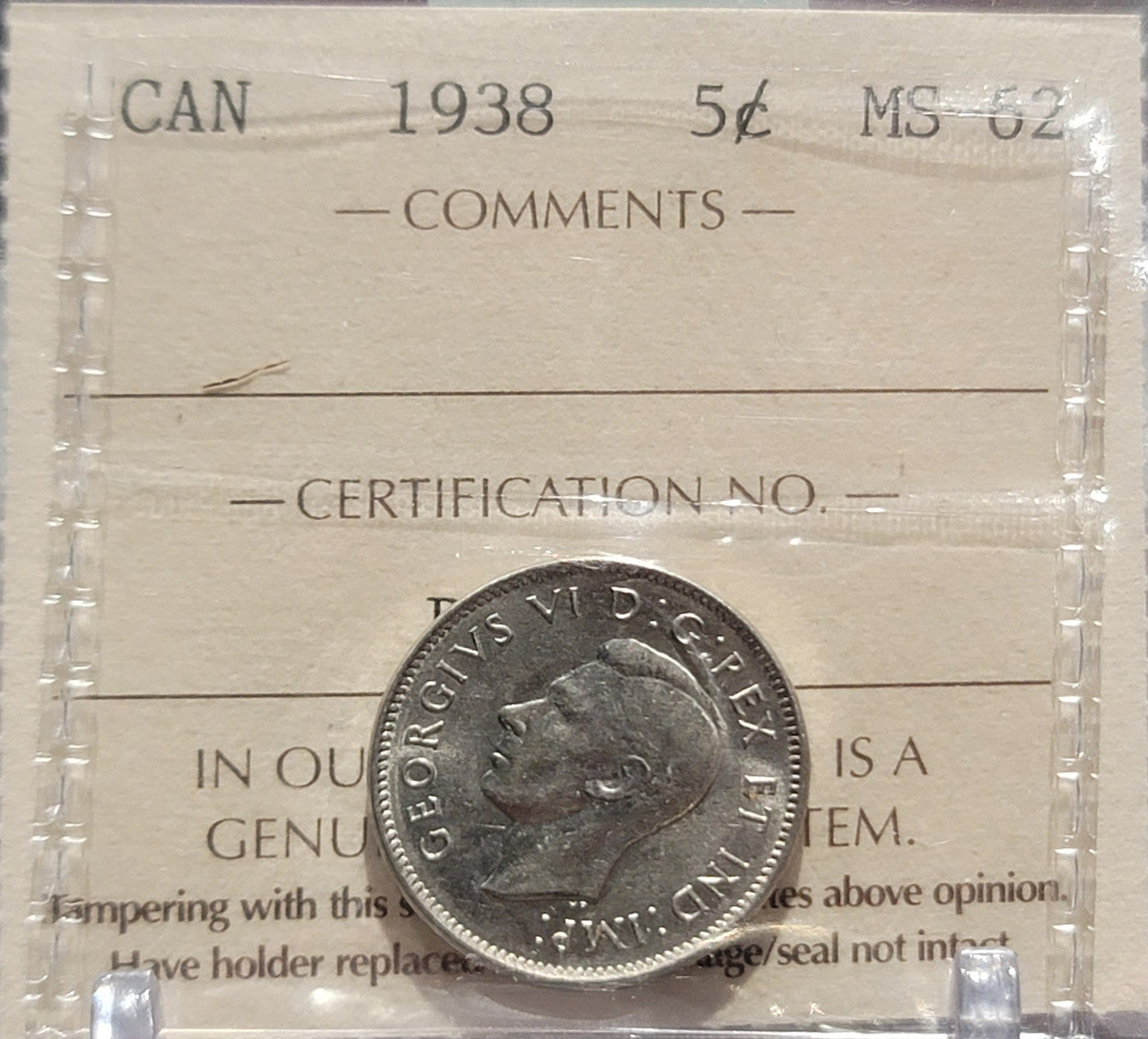 1938 CANADA CIRCULATION 5-CENT MS-62