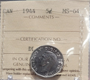 1944 CANADA CIRCULATION 5 CENT MS-64
