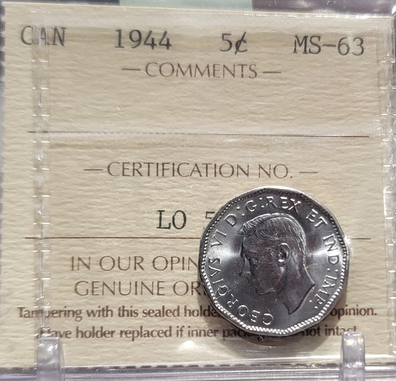 1944 CANADA CIRCULATION 5 CENT MS-63