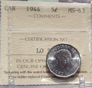 1944 CANADA CIRCULATION 5 CENT MS-63